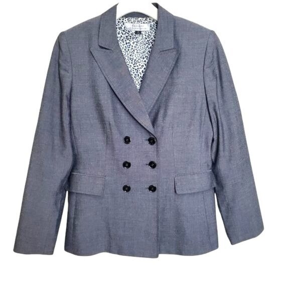 TAHARI Womens Blazer SZ 10 Gray Double Breasted Animal Lined Academia Office - Picture 1 of 11